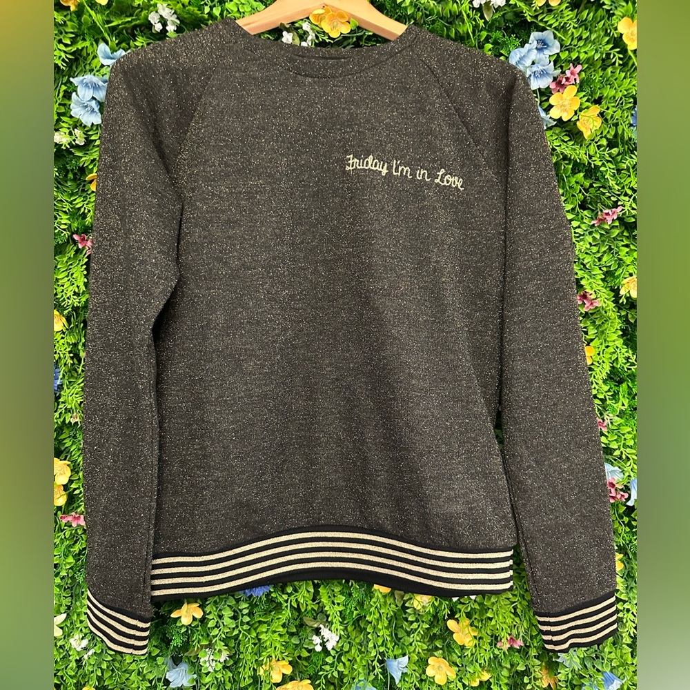MADEMOISELLE YÉYÉ ModCloth Black and Gold Sweatshirt Friday I’m in Love - Medium